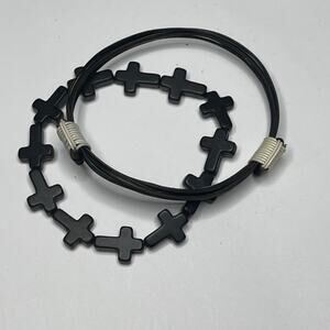 two black bracelets one stretch one slide style fashion costume jewelry